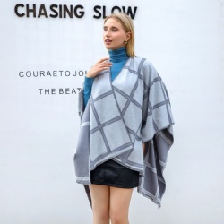 Reversible plaid women poncho