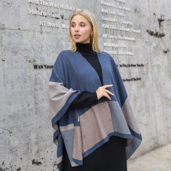 Reversible plaid women poncho